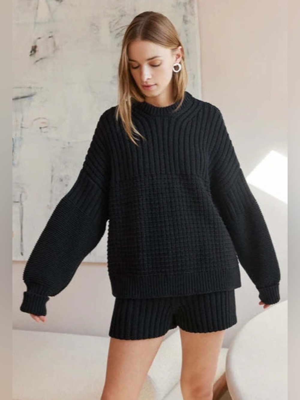 The Knotty Ones ‘Delcia’ 100% Cotton Oversized Sweater in Black, size L